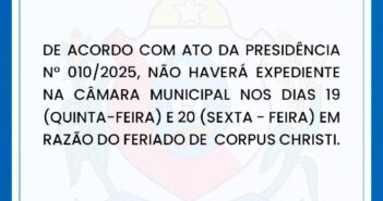 COMUNICADO: PONTO FACULTATIVO EM RAZÃO DE FERIADO CORPUS CHRISTI