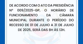INFORMATIVO: RECESSO LEGISLATIVO NO MÊS DE JULHO.