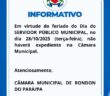INFORMAMOS QUE NÃO HAVERÁ EXPEDIENTE NA CÂMARA NO DIA 28/10/2025.