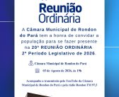 CONVITE: 20ª REUNIÃO ORDINÁRIA, 03/08/2026 ÀS 19H.